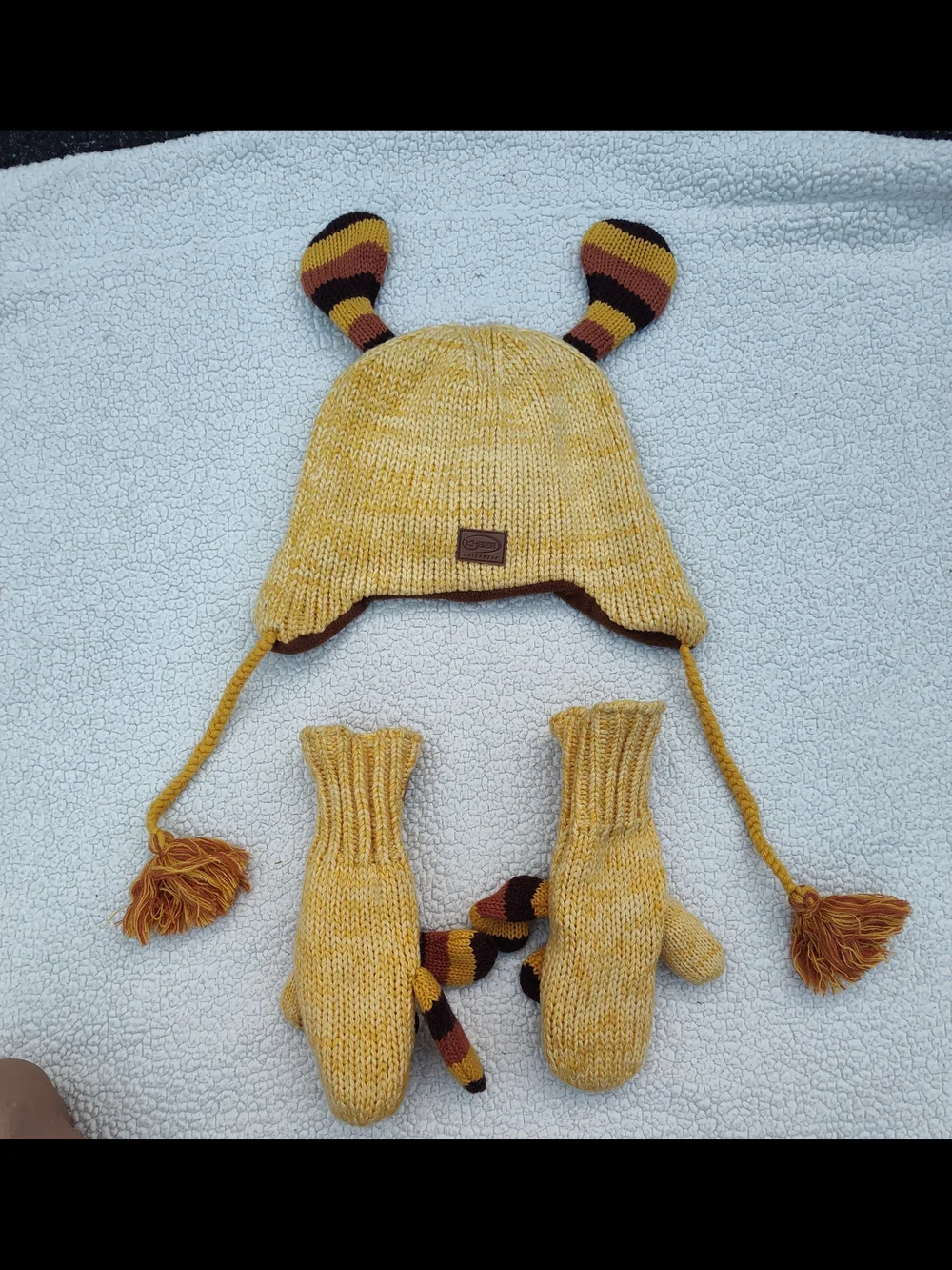 Yellow Knit Dog Hat and Mittens Set - Cozy Earflap Beanie with Animal Face